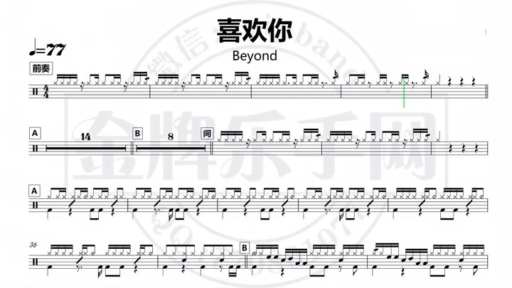 beyond - 喜欢你 鼓谱 动态鼓谱