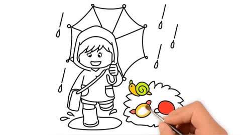 儿童宝宝学画画:简笔绘画打伞的小女孩!
