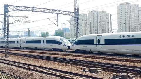 两列和谐号380b组成的重联动车g1870次由杭州开往郑州东