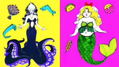 章鱼女巫企图代替胖美人鱼做新娘,制作婚纱礼服,最后谁做了新娘
