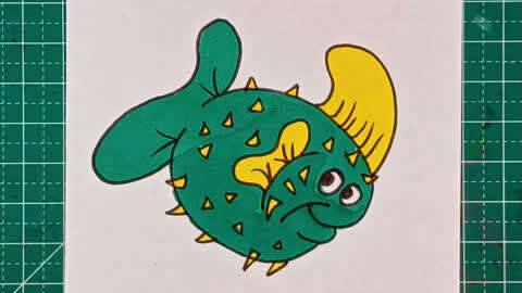 深海带刺的鱼叫刺豚,创意美术儿童画,简笔画来画画,亲子手绘