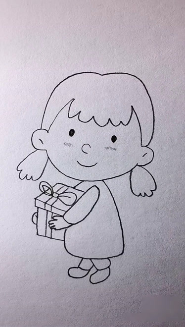 手捧圣诞节礼物的女孩简笔画