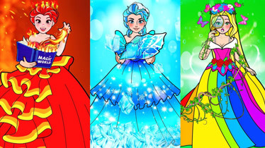 纸娃娃美装:灰姑娘和冰雪公主,长发公主参加派对,谁的礼服好看
