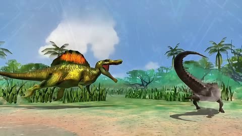 史诗级的恐龙之战15:棘龙大战帝鳄终极对决,谁将称霸史前战场?